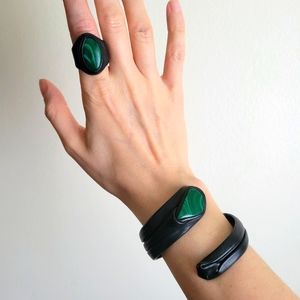 Leather and Malachite Bracelet and Ring